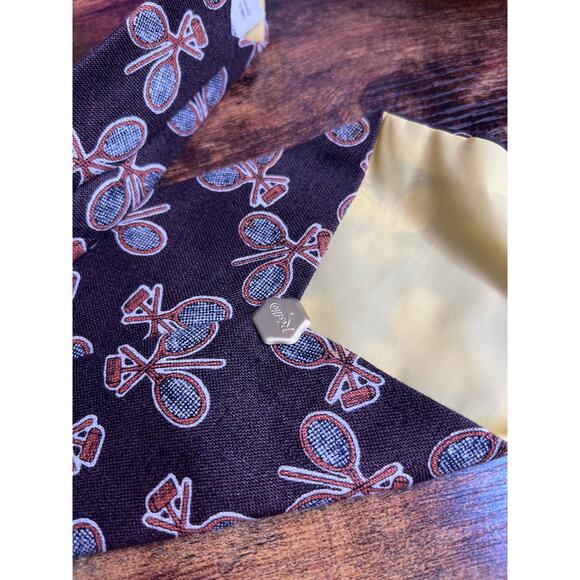 1970s Resilio Brown Orange Tennis Croquet Sports Academic Old Money Linen Tie - Picture 6 of 10